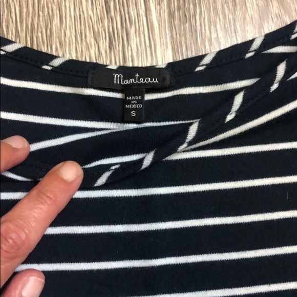 Monteau 3/4 Sleeve Striped Cropped Top w/Faux Suede Elbow Patches Size Small EUC - Picture 3 of 4